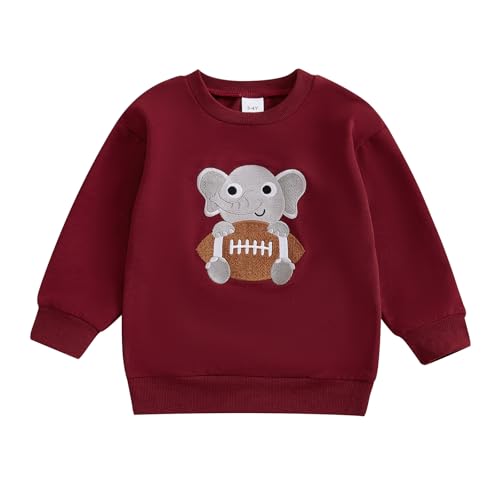 Toddler Girls Boys Sweatshirt Rugby Elephant Embroidered Crew Neck Long Sleeve Baby Pullovers Fall Clothes Top
