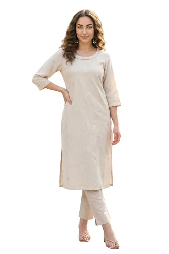 Kurta droite en viscose mélangée Aurelia beige de qualité supérieure