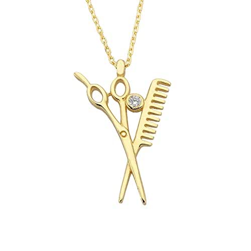 14K Real Solid Gold Scissors and Comb Charm Pendant