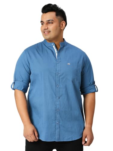 Image of Thomas Scott Men's Solid Cotton Linen Casual Shirt | Full Sleeve | Regular Fit | Mandarin Collar