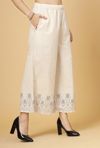 Image of Pistaa's Women's Regular Fit High Rise Pure Cotton Big Flair Printed Regular Palazzo