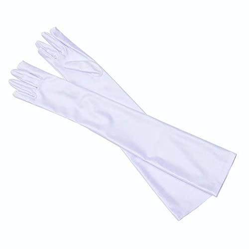 Lansonee 52CM Long Satin Evening Gloves - Opera & Prom Gloves (White)