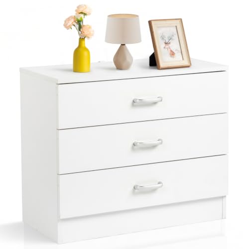 Karl home White 3 Drawer Dresser for Bedroom Small Nightstand Modern Storage Chest of Drawer Wooden Side Table End Table for Bedroom Living Room Reception Room