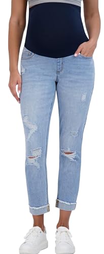 Image of Savi Parker Women’s Ripped Maternity Jeans Over The Belly - Motherhood & Pregnancy Jeans, Maternity Clothes – 27” Inseam