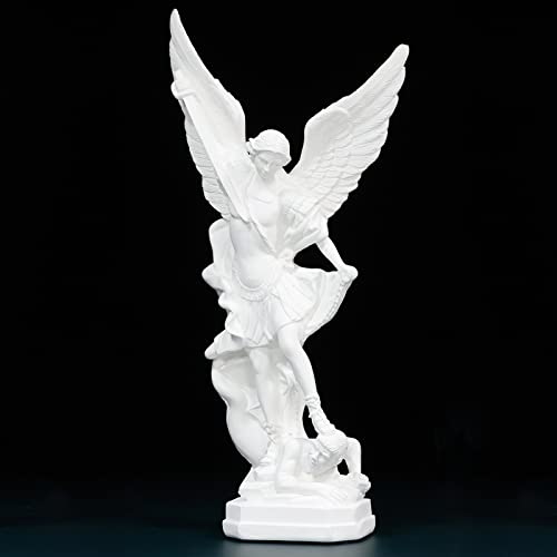 Statue Blanche de l’archange Saint Michel en résine de 31,5 cm. Figurine de Collection de Saint Michel vainquant Satan. Statue d'ange Religieuse adaptée...