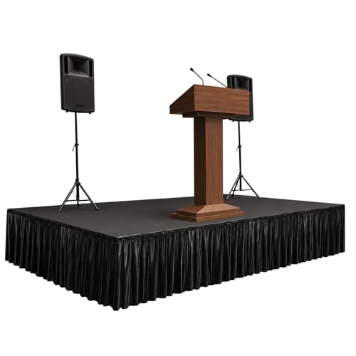16Ft 28Inch Black Stage Skirt Portable Wrinkle-Free Pleated Platform Skirting for Weddings Parties Events Performances Adjustable & Reusable