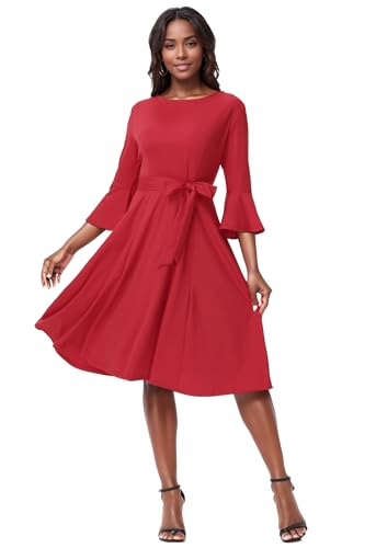 Image of Hostoyo Church Dress for Women Wedding Guest Cocktail Party Dresses Evening Prom Formal Modest Gowns Crew Neck Bell Sleeve