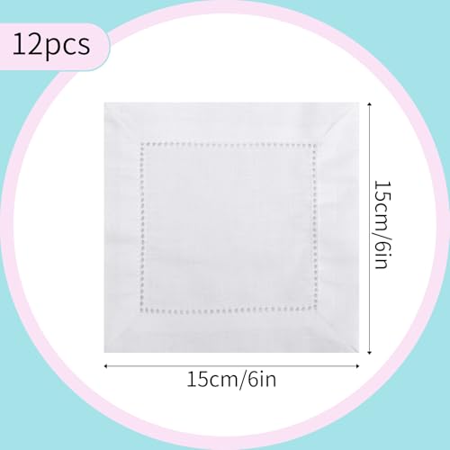 12 servilletas de lino para cóctel 15x15 cm blancas miniatura 2