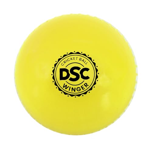 Image of DSC Winger I10 Cricket Ball | Color: Yellow | Size: Standard | Material: Rubber | Lightweight | Durable Construction | Suitable for Indoor /Outdoor Training