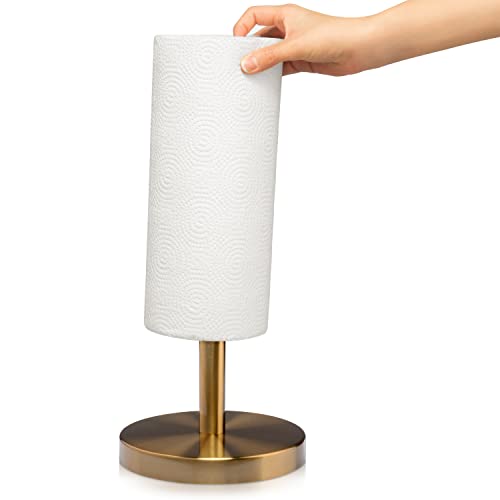 Modern Touch Accents Paper Towel Holder – Hand Towel Dispenser With Weighted Non-Slip Base For Kitchen, Countertop, Bathroom & Hotels - Easy One-Handed Tear Toilet Paper Roll Holder (Brushed Gold) #TOP2