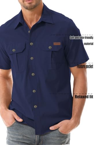 Zyvrenix Men's Short Sleeve Button Down Shirts with Pocket Deep Blue L - image 3