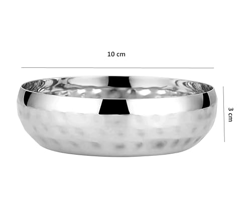 Image of Stainless Steel Serving Bowls Set with Hammered Finish, Traditional Katori for Curry, Dal, Soup, Dessert, 6 Pieces (100ml, Hammered Finish)