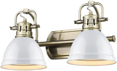 Golden Lighting Duncan Aged Brass Two-Light Bath Vanity with White Shades