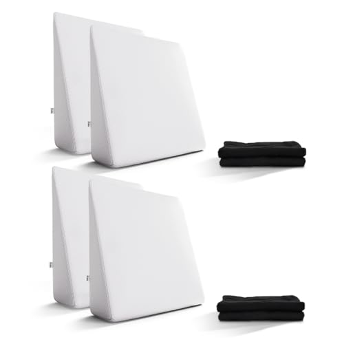 Image of Frido Complete Back Support Wedge Cushion Made with Memory Foam | Improves Comfort and Posture While Sitting /Working On Bed | Premium Removable Covers | Set of 4- White Cushion with 4 Black Covers