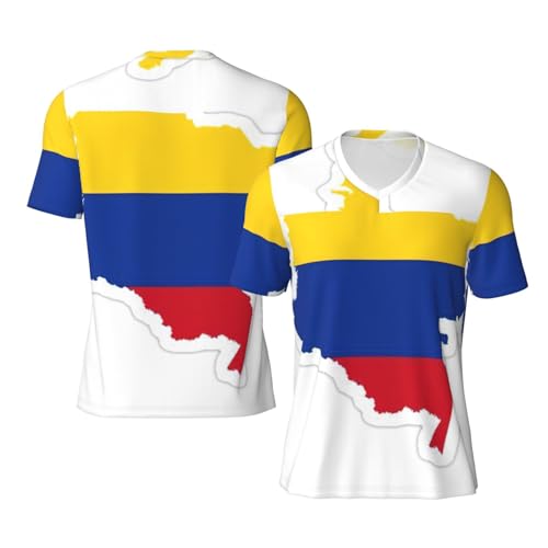 DUWAA Maillot de football athlétique pour homme, motif carte du drapeau de la Colombie, vêtement de sport respirant à séchage rapide pour les matchs...
