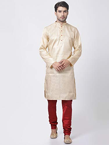 Image of VASTRAMAY Men Soft Cotton Kurta with Buttoned Cuff & Churidar Pyjama Set - Comfortable Ethnic Wear for Eid, Holi, Weddings & Festive Occasions - Stylish Traditional Cotton Kurta Pyjama