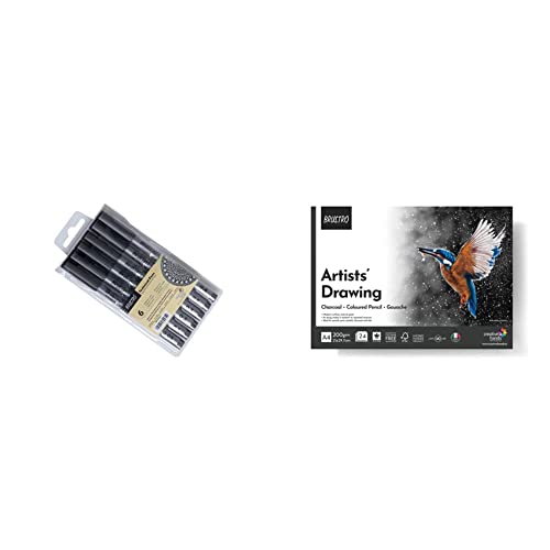 Image of BRUSTRO Technical Pen (Pack of 6) Artist Drawing Glued Pad, 200 GSM, A4-24 Sheets
