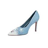 LOIRIT Women's Denim Pointed Toe Heels Sandals Slingback Stiletto Backless Mule Pumps Rhinestone High Heels