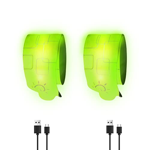 LED Armband Joggen Aufladbar, 2 Stück LED Armband Leuchtband Reflective Leucht Armbände, Leuchtbänder Sicherheit Kinder Reflektorband Leuchtarmband für Laufen Bergsteigen Radfahren, Grün Cover