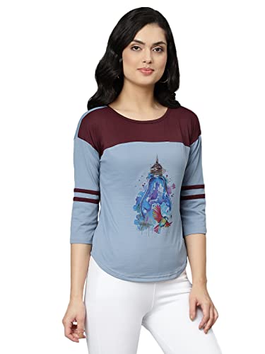 Image of OM SAI LATEST CREATION Women's New 3D Printed Lycra 3 /4 Sleeve Regular Fit Office wear,Casual wear Western Top