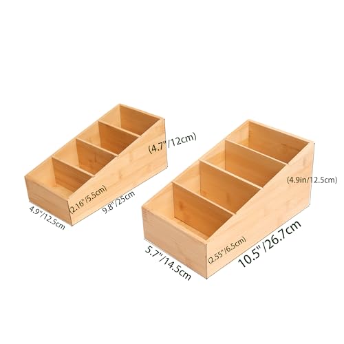 Ninebendstreams 2 Pack Bamboo Food Pantry Organizers for Kitchen, Cabinet, Office,countertop, Wood Snack Organizer and Storage for Spices, Snacks,Coffee, Tea,(4 Section) - Image 2