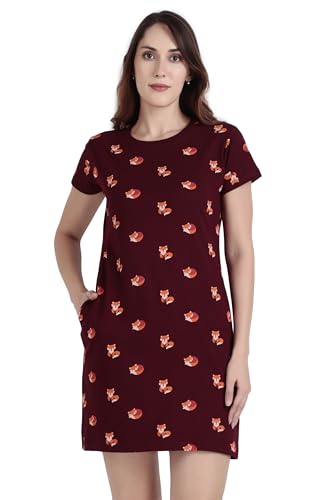 Image of Stories.Label Women Cotton Long T-Shirt Dress in Knee Length with Side Pockets Include Plus Sizes (Size S -5XL)