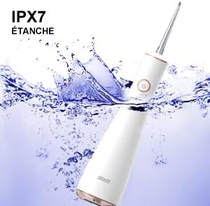 SEAGO water flosser partially submerged in water, highlighting its IPX7 waterproof rating.
