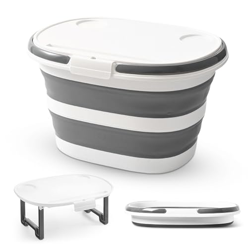 Secchio pieghevole da 16 l, con coperchio multifunzionale, pieghevole 4 in 1, con manico, per esterni, pesca, sabbiera da campeggio