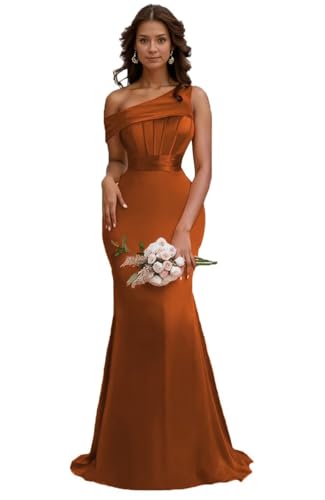 One Shoulder Bridesmaid Dresses for Wedding Mermaid Corset Satin Prom Dress Long Formal Gowns
