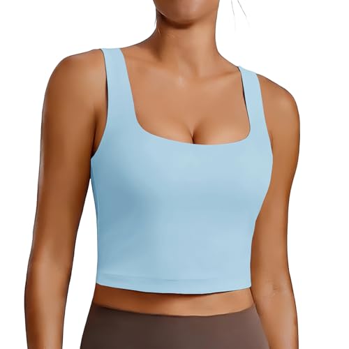 Image of PINSPARK Sports Bra for Women Square Neck Longline Tank Top with Built in Bra