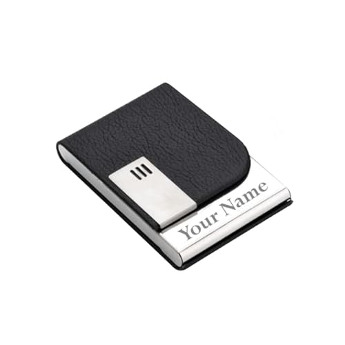 Image of Personalized Card Holder, PU Leather Steel Professional Business Card /Debit Credit Card Holders Men, Women Day Gift, Corporate Gift for Employees (1.5 x 9.5 x 6.5 cm) (Black 1)