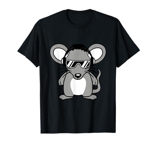 Ratón DJ Gafas de sol Auriculares Fiesta Club Música Cómic Divertido Camiseta