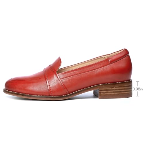 Image of Mona flying Women's Leather Dress Penny Loafers Slip On Flats Office Shoes