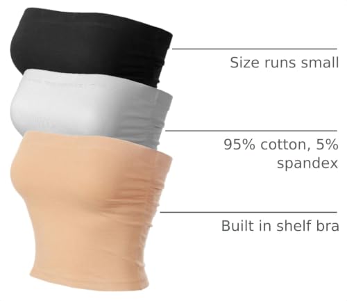 Image of MixMatchy Women's 3 Pack Tube Top Built-in Bra Strapless Ruched Bandeau