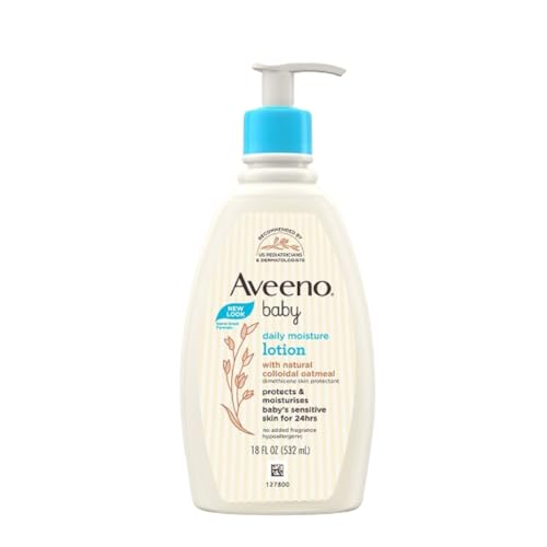 Bild von Aveeno Baby Daily Moisture Body Lotion für empfindliche Haut, natürliche kolloidale Haferflocken & Dimethicone, hypoallergene, feuchtigkeitsspendende Babylotion, parfümfrei, 532 ml