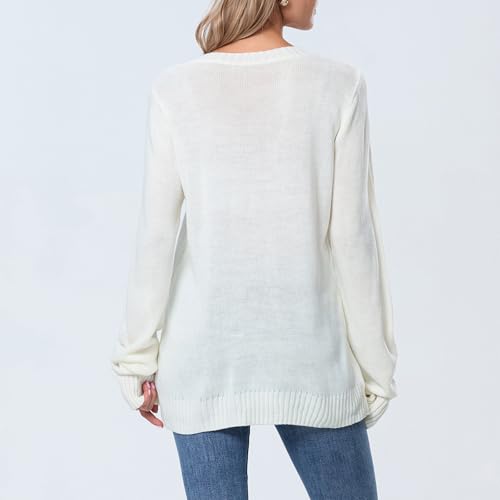 Image of Womens American Flag Sweater Long Sleeve Crew Neck Star Graphic Knit Pullover Tops Casual Loose USA Sweater