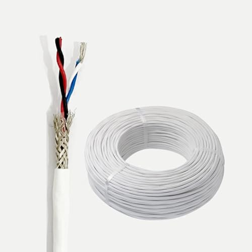 4-Core 18 Gauge Shielded Cable(2 Twisted Pairs) 18-28 AWG FEP Insulated Multi-Strand Tinned Copper Wire, High-Temp -60°C to +200°C, 600V Signal & Power Wire for Sensors, Motors, Marine(32ft,26AWG)