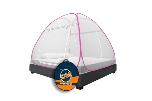 Image of Supreme On Single Bed Mosquito Net with Pocket for Mobile, Spectacles; 6.5 Feet x 4 Feet Premium Machardani, Strong and Durable, 30 GSM, Tent Type, Foldable, Corrosion Resistant, Pink Color