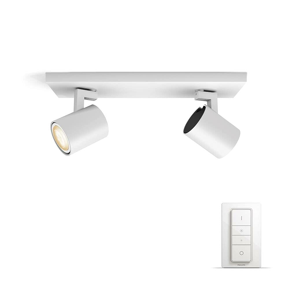 Philips Hue Runner White Ambiance Smart Ceiling Bar Light, 2X SpotLights [GU10 Spot] with Bluetooth, White & Dimmer Switch. Works with Alexa, Google Assistant and Apple HomeKit.