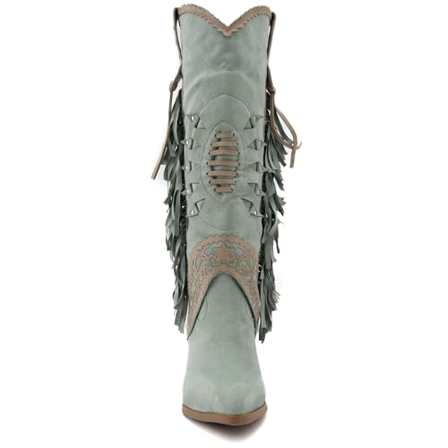 Image of KaroNairy Women Knee High Boots Faux Leather Long Boots Low Chunky Heel Square Toe Side Zipper Fall Tall Boots