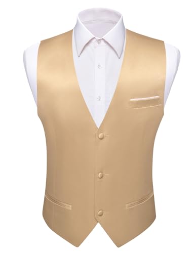 Image of Barry.Wang Vest for Men Business /Leisure Dress Suit Vests V-neck 2 Pockets Wedding Party Tuxedo Satin Waistcoat