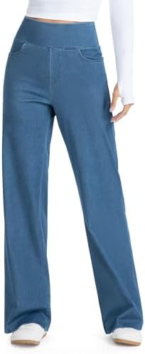 THE GYM PEOPLE Damen Baggy Jeans Stretch Straight Wide Leg Hose mit Taschen | 74CM/79CM Innenbeinlänge, Mittlere Höhe, Gürtelschlaufen, Pull On, 4 Taschen, für Mode Work Casual, mi
