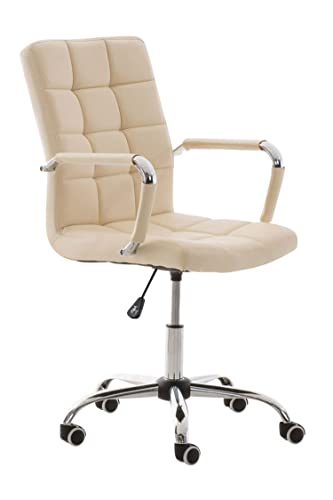 TPFLiving Deal V2 - Silla de oficina (piel sintética, con respaldo cómodo, silla giratoria, silla de conferencias, estructura: metal cromado, superficie de asiento: piel sintética y crema