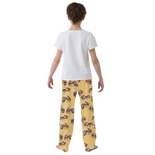 ZZXXB Bee Insect Print Boys Long Pants Soft Trousers Elastic Waist Kids Lounge Bottoms with Pockets S-XL3