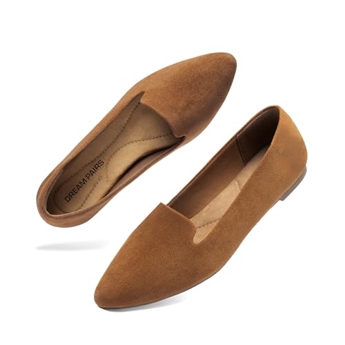 DREAM PAIRS Women's Flats, Pointed Toe Slip-On Dressy Flat Shoes, Comfortable Business Casual Dress Shoes for Office Work,Size 8.5,Tan,DWUMSP2502