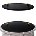 Simond Store Fire Pit Cover Round 38" - Rust Resistant 1.5mm Powder Coated Carbon Steel Firepit Snuffer Lid with 2 Ergonomic Wooden Handles - Compatible for Fire Pit Inside Dia Up to 36"