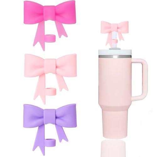 YAYAYOUNG 3 Pcs Classic Elegant Bow Straw Covers Cap Toppers Compatible with Stanley 30&40 oz Tumbler Cup,Reusable Cute Silicone Straws Lids Protectors for 0.4 in/10mm Stanleys Cups Accessories