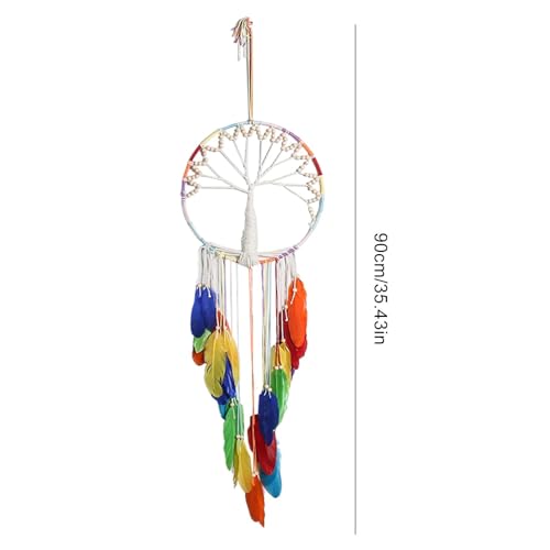 Atrapasueños de macramé boho y adorno colgante con red de colores para hogar 7