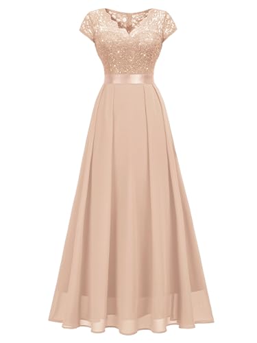 Image of Miusol Women's V-Neck Sequined Floral Lace Formal Evening Maxi Dress