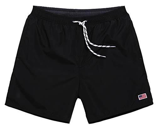 NITAGUT Men's Swimwear Sports Running Shorts Swim Trunks Quick Dry Lightweight with Pocket Black-XL